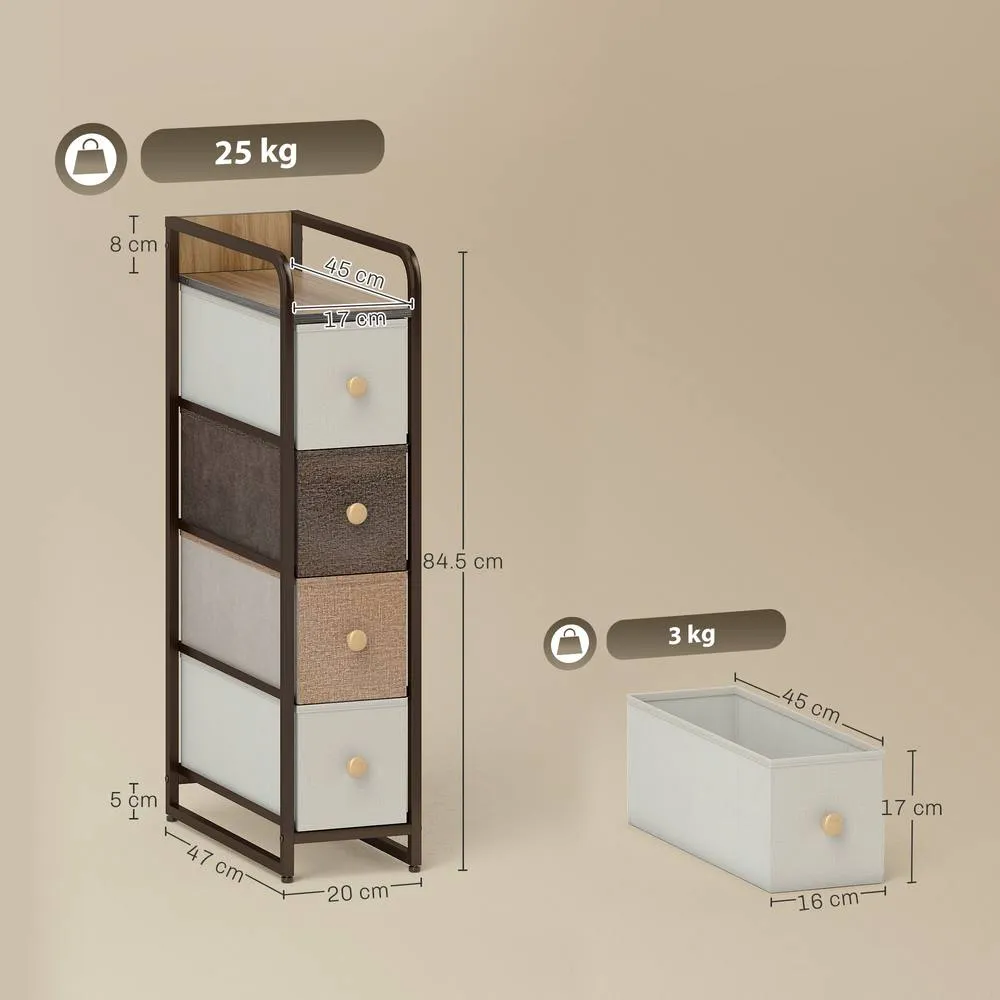 HOMCOM 4-Drawer Storage Organiser Unit with Steel Frame, Mixed-Brown 3