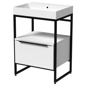 Wickes Rimini Matt White Black Frame Freestanding Vanity Unit & Basin - 850 x 600mm