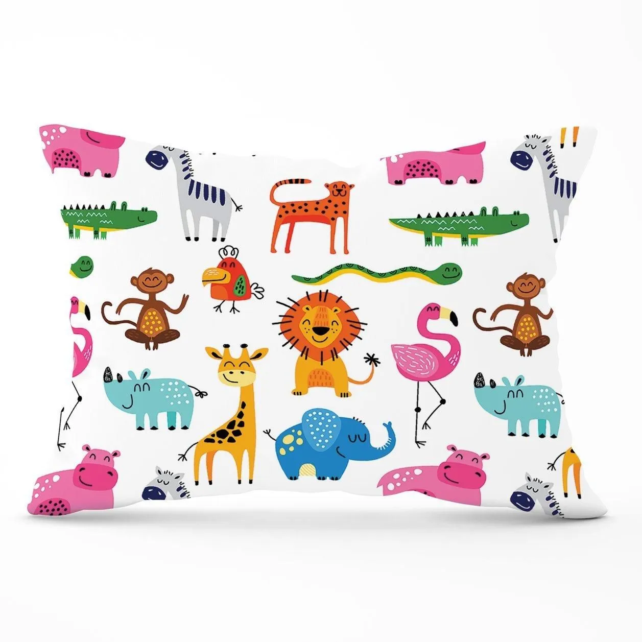 Warren Reed - Designer Hand Drawn Cartoon Animals Cushions in Pink