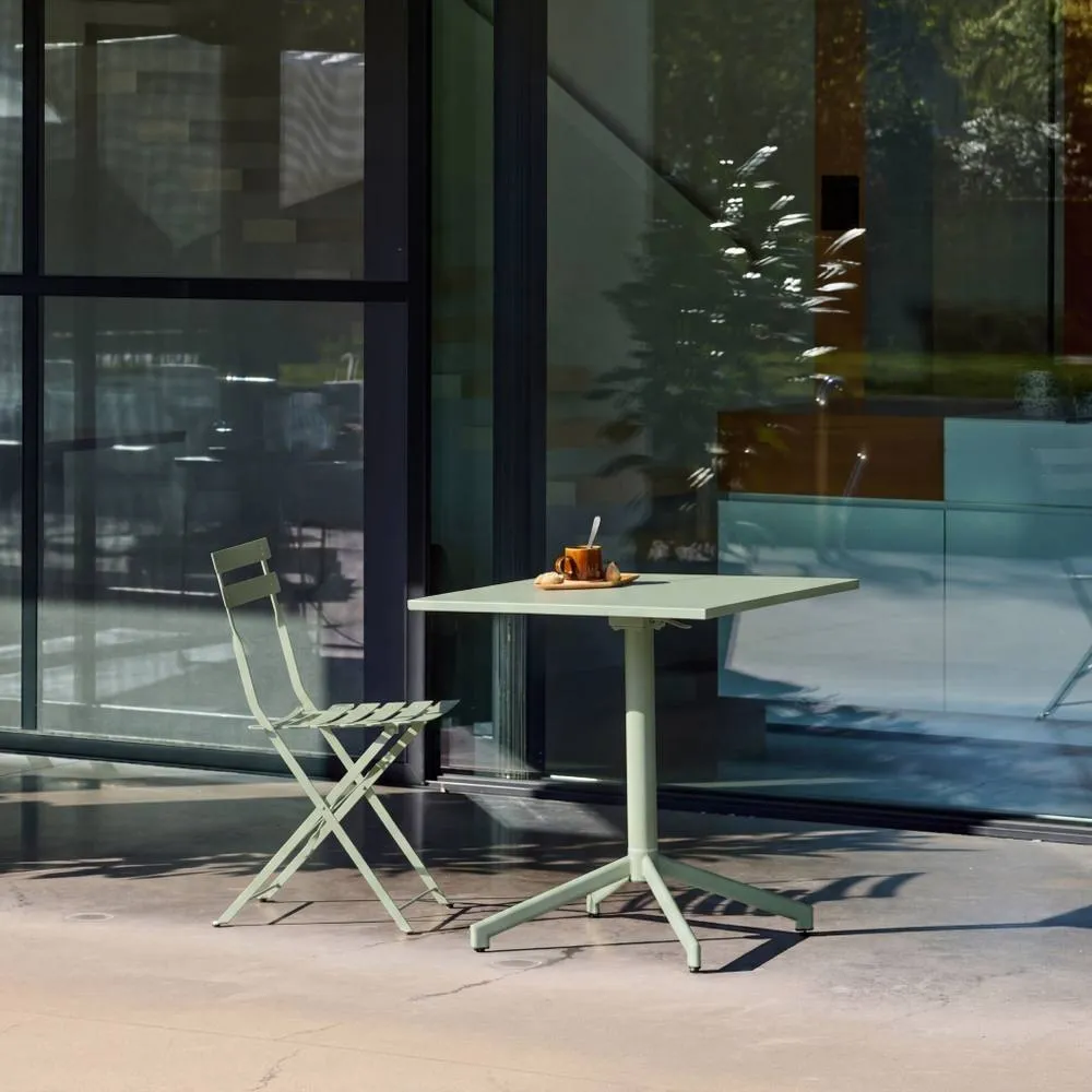 sweeek Square folding bistro garden table, steel seats 2 in Light Green