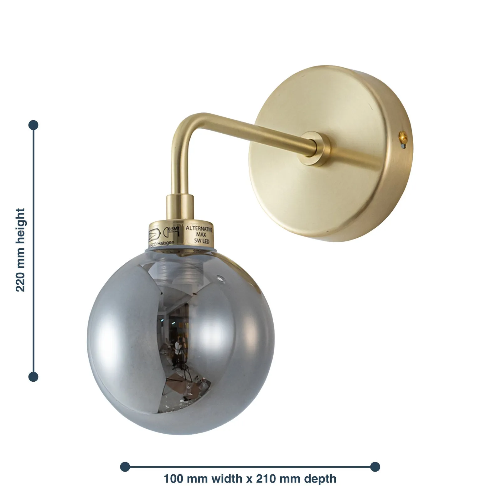 First Choice Lighting Toner - Satin Brass with Smoked Glass Globe Wall Light in Gold 5