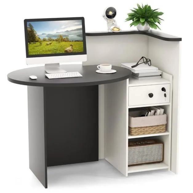 Costway Reception Desk with Lockable Drawer & Adjustable Shelf for Office in Black