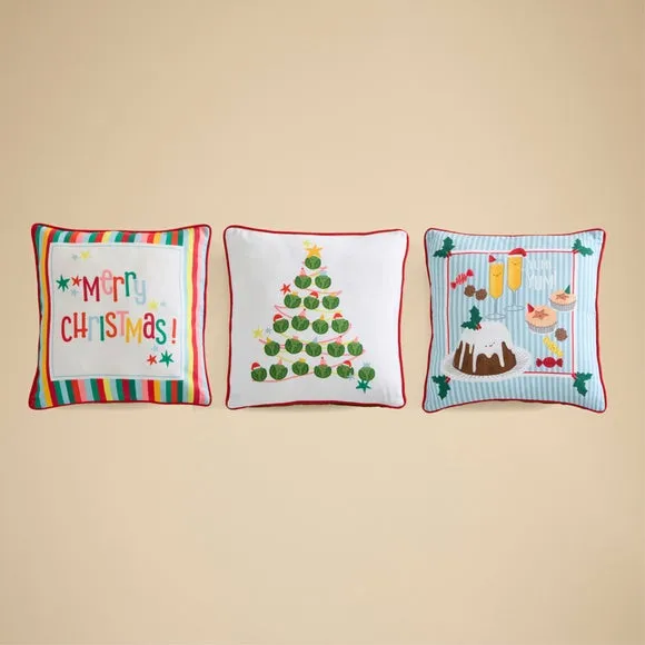 Set of 3 Festive Foodie Square Cushion Covers 2