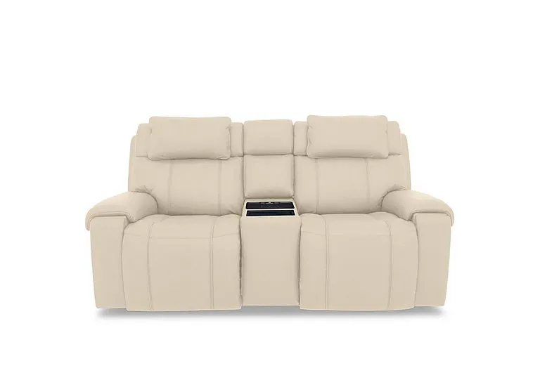 Hollywood Leather 2 Seater Power Recliner Media Sofa with Power Headrests and Storage Arms - BV Bisque