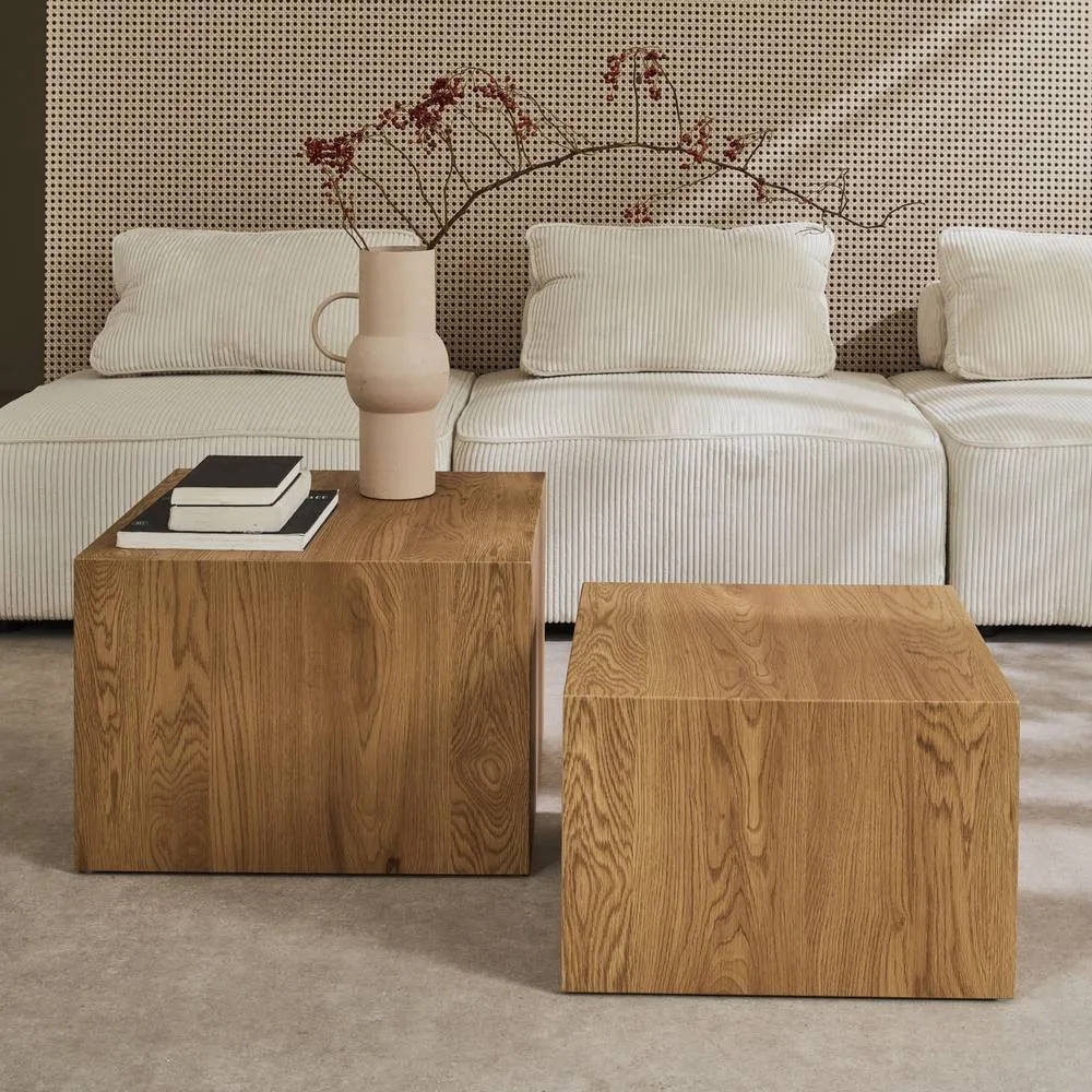 sweeek Set Of 2 Square Wood Effect Nesting Coffee Tables in Light Brown 4
