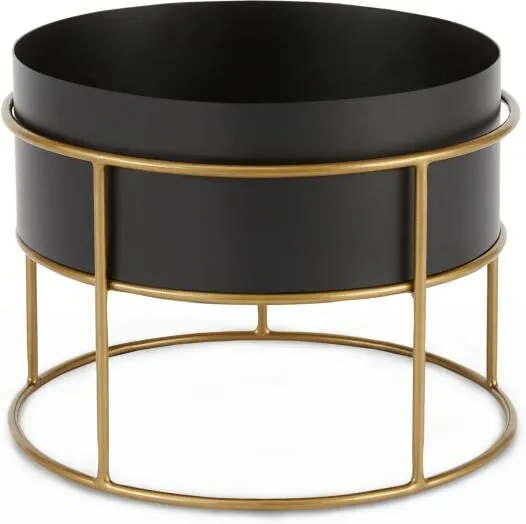 Echo Free Standing Round Low Powdercoated Plant Stand, Black & Metallic Gold