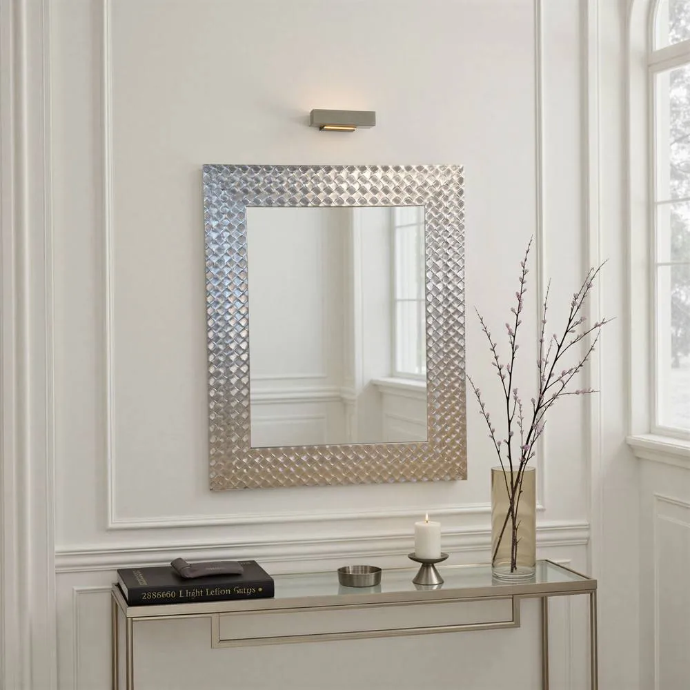 Yearn Mirrors Hammered Silver Framed Bevelled Mirror in Metallic Silver 3