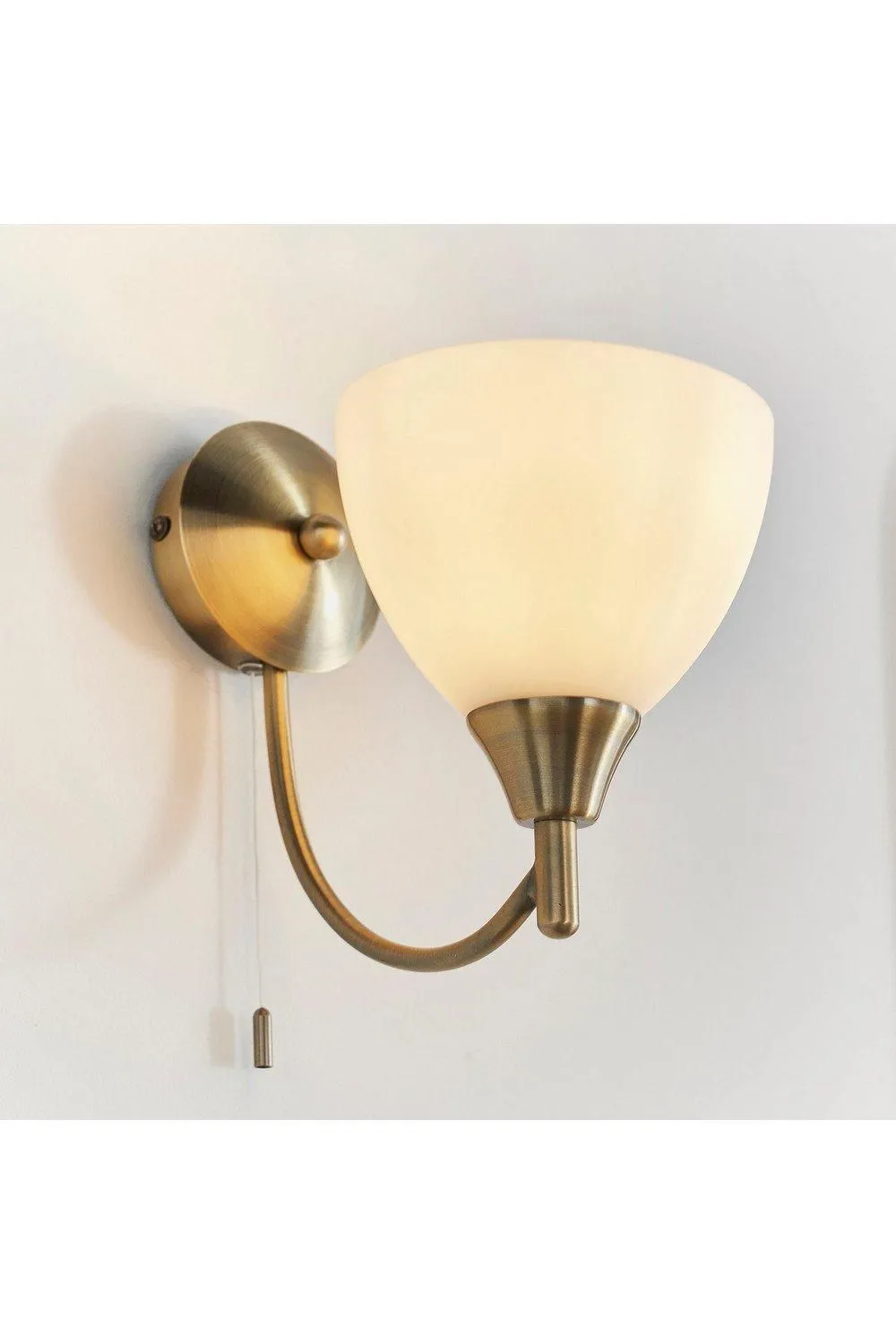 Netlighting Alton 1 Light Wall Light Antique Brass with Opal Glass Shade E14 in Gold 2