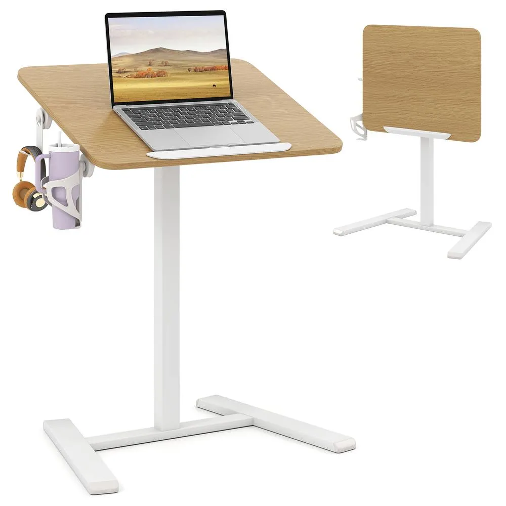 Costway Foldable Mobile Standing Desk Height Adjustable Sit Stand Desk-Natural in Natural 4