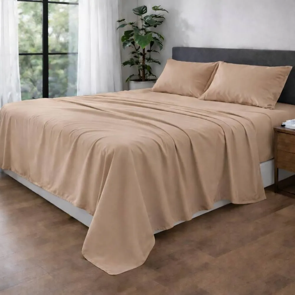 Homes-Linen Ultra Soft Microfibre Flat Sheet Breathable Wrinkle & Fade Resistant in Beige