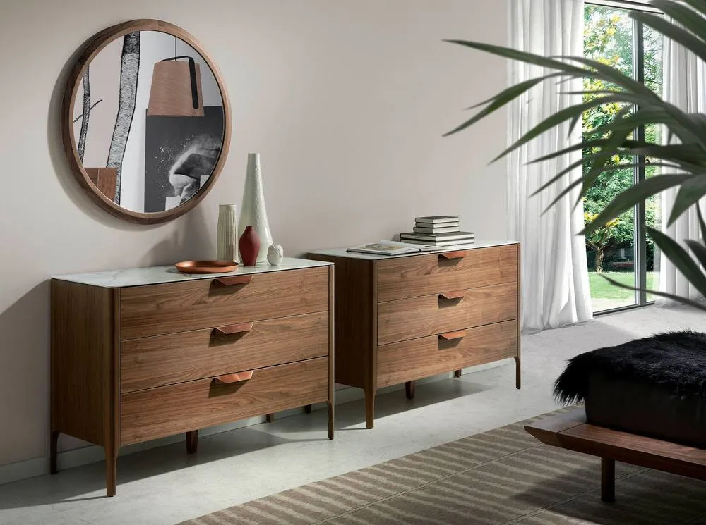 Angel Cerda Walnut-veneer 3-drawer chest with marble-effect glass in Brown 6