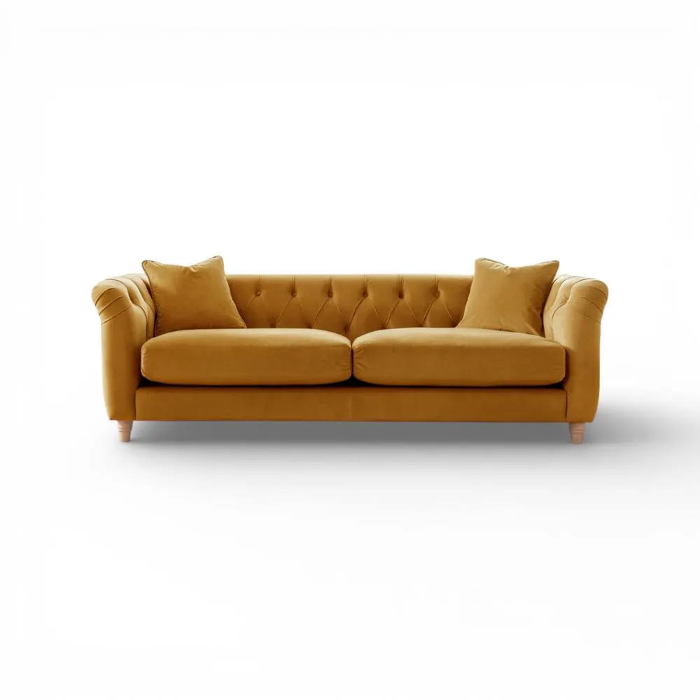 The Great Sofa Company Kensington 3-Seater Velvet Chesterfield Sofa in Gold 3