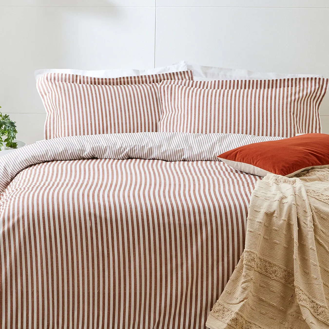 Yard Hebden Striped 100% Cotton Duvet Cover Set in Copper 2