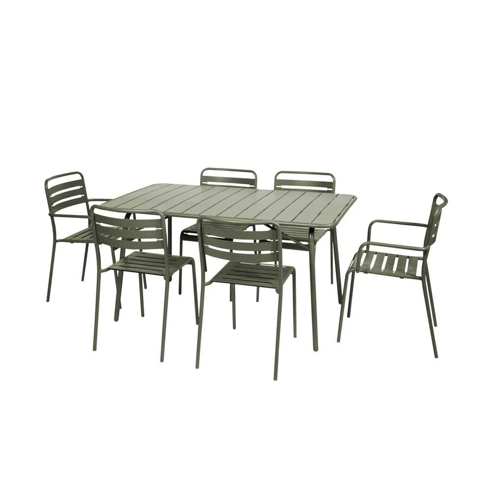 sweeek 6-seater metal garden table set with 6 chairs in Khaki 2