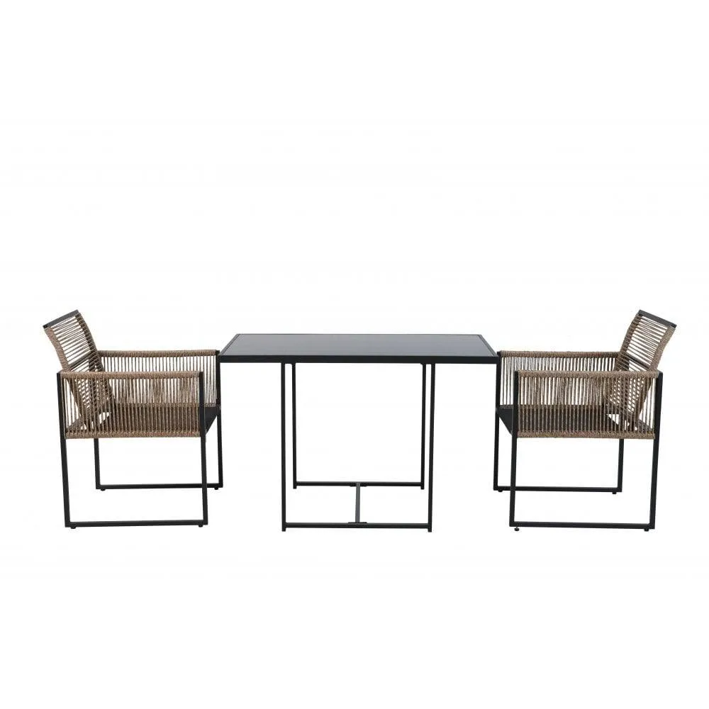 Nöa and Nani Jari Garden Table with 2 Armchairs in Black & Rattan 5