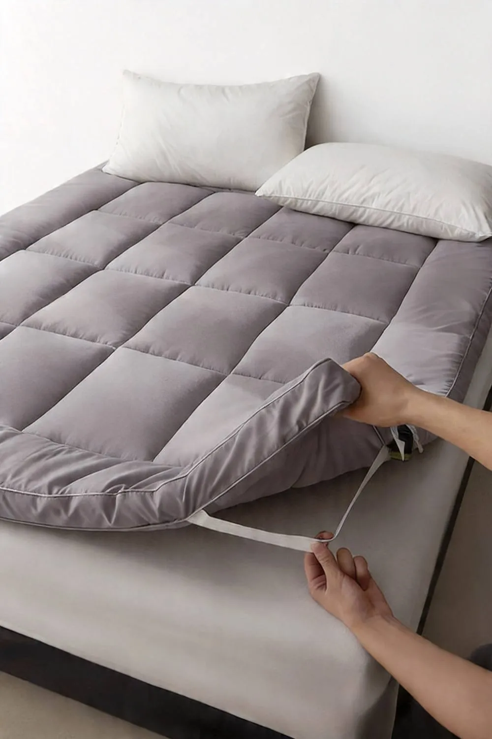 Living and Home 10cm Comfortable Quilted Mattress Topper in Grey