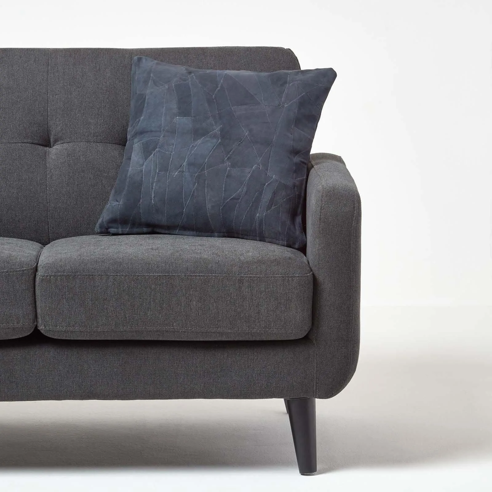 Homescapes Real Leather Suede Cushion with Feather Filling in Navy 4