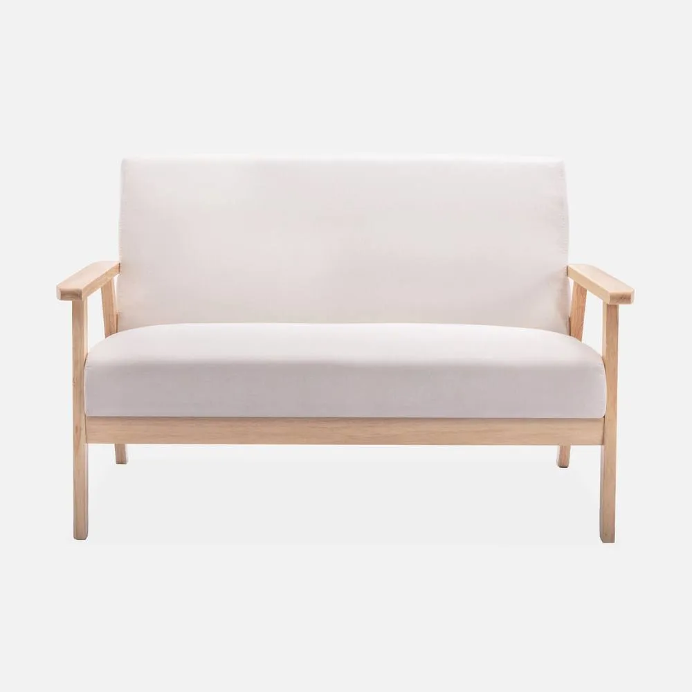 sweeek 3-seater Bench & Armchair In Wood & Fabric in Beige 2