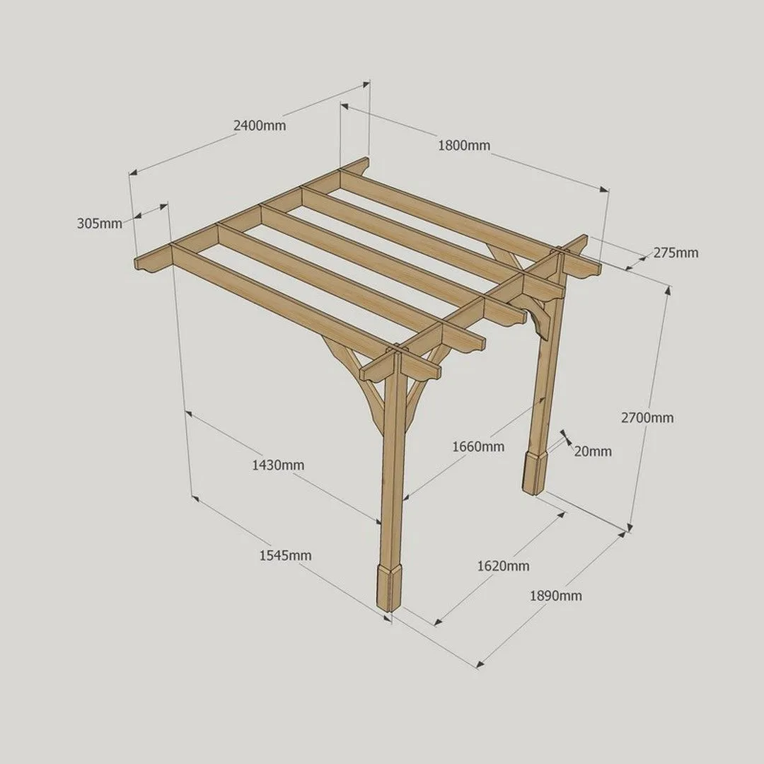 Rutland County Garden Furniture Ltd Wall Mounted Premium Pergola, Wood, L180 x W240 x H270cm, Rustic Brown 6