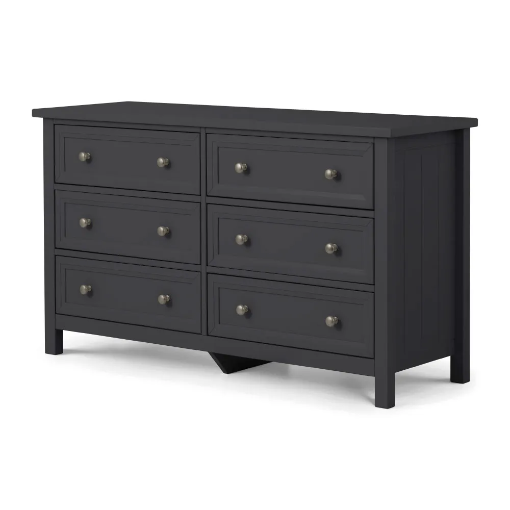 Maine - 6 Drawer Wide Chest - Dark Grey - Wooden - Happy Beds 1