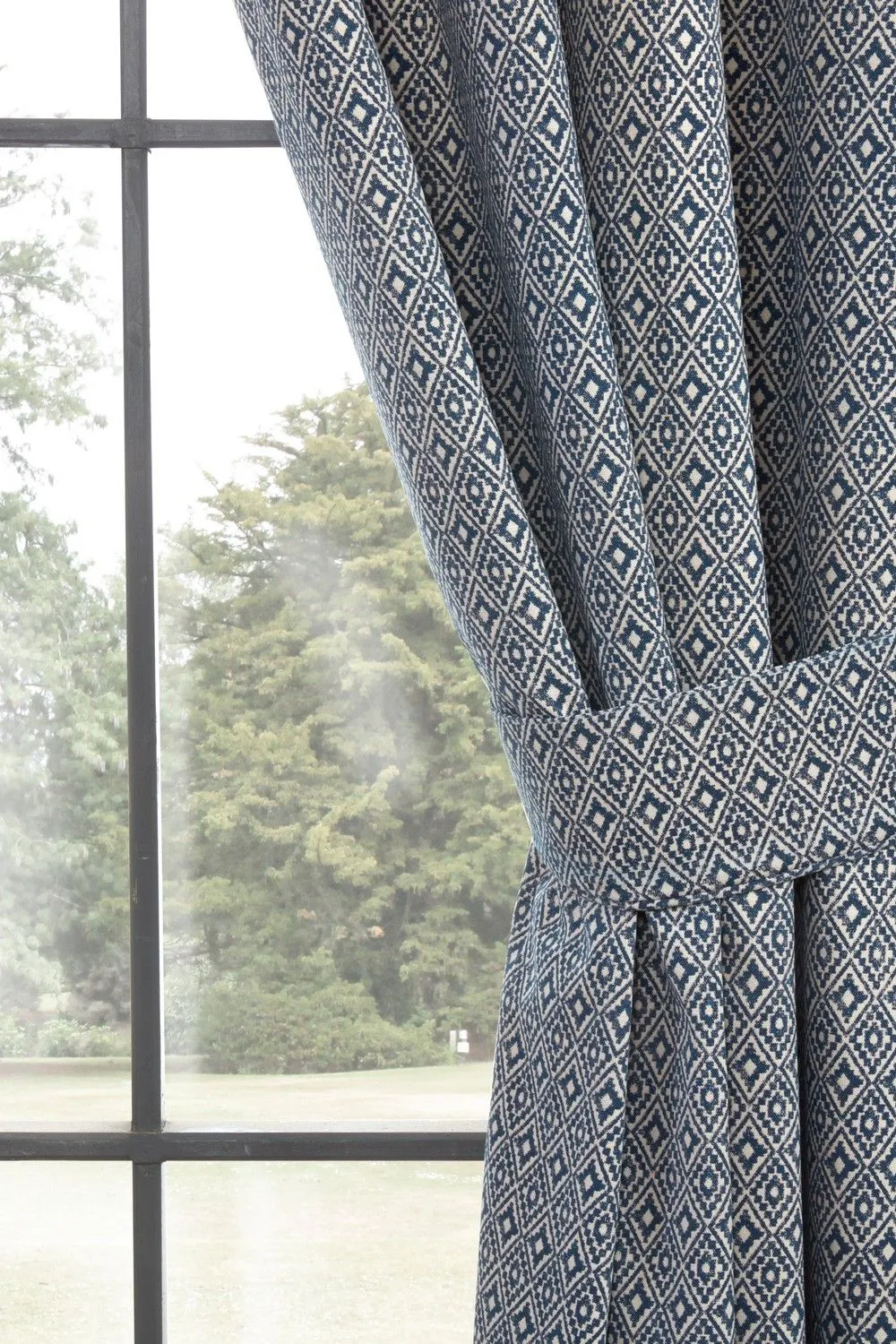 Sundour Aztec Pencil Pleat Fully Lined Ready Made Taped Top Curtain Pair in Navy 3