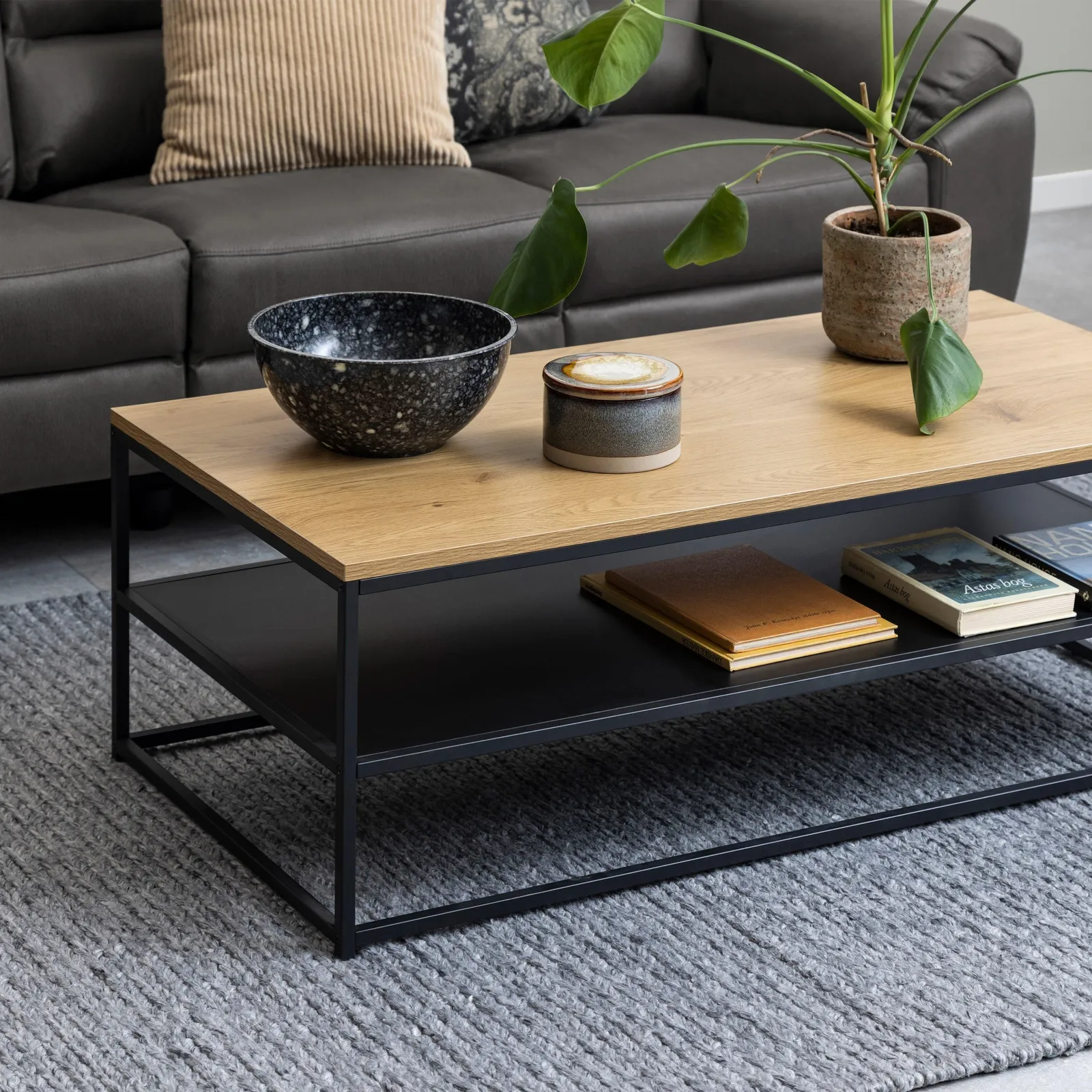 Furniture To Go Gila Coffee Table with Open Shelf in Oak & Black 4