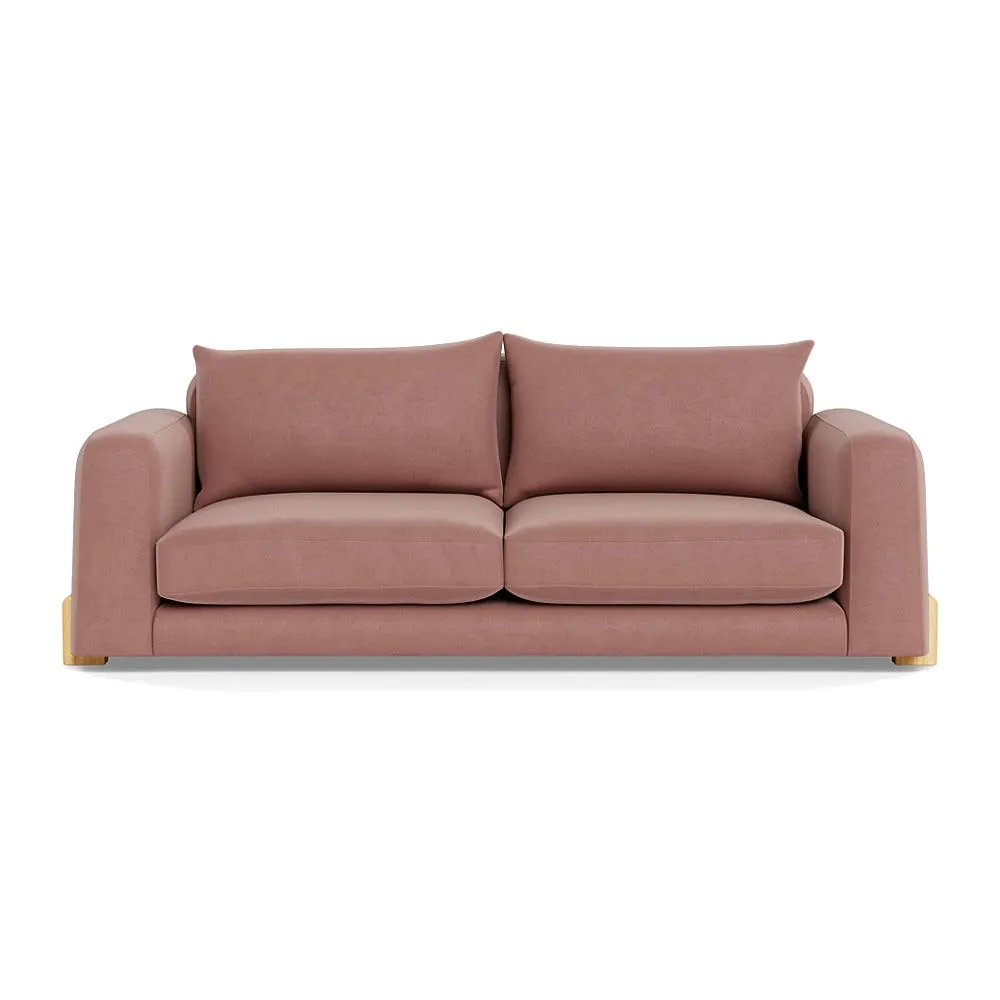 Heal's Nuvola 4 Seater Sofa Smart Luxe Velvet Dusky Pink Natural Oak Feet