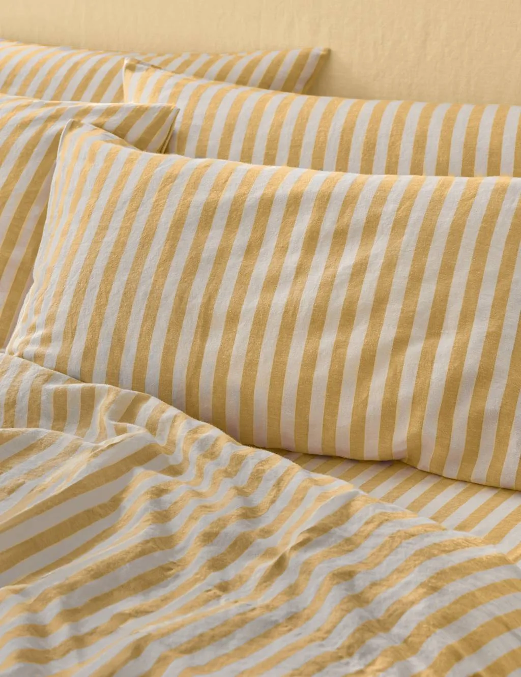 Piglet In Bed 2 Pack Linen Rich Pembroke Stripe Pillowcases Yellow Mix