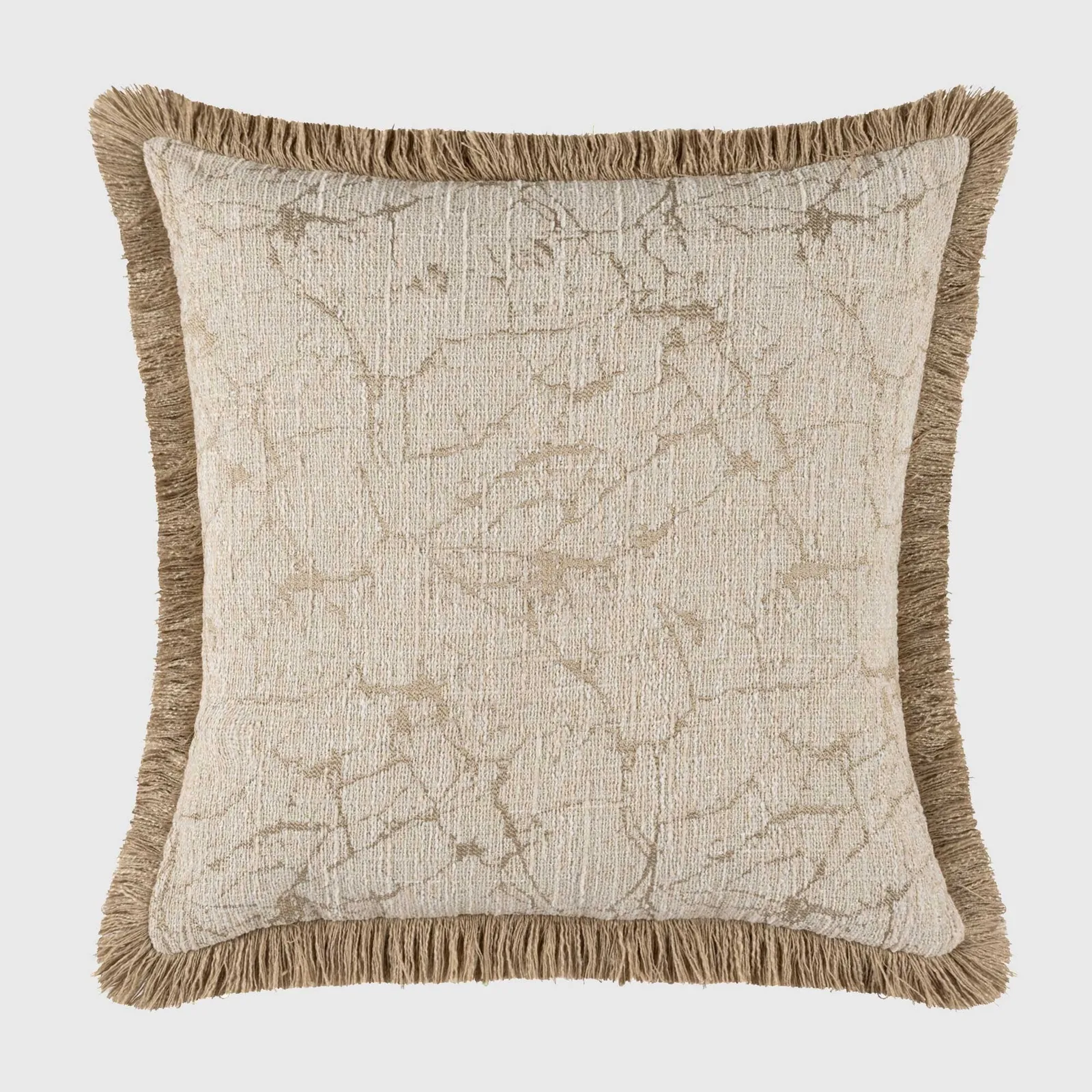 Gold Marble Fringed Cushion, Square, Neutral Polyester | Barker & Stonehouse