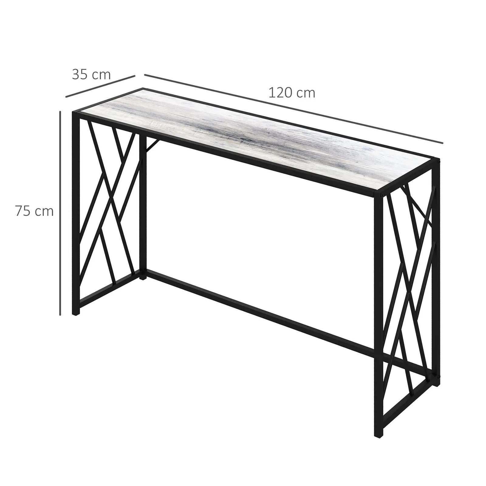 HOMCOM Industrial Console Table Couch Tables with Metal Frame in Grey 3