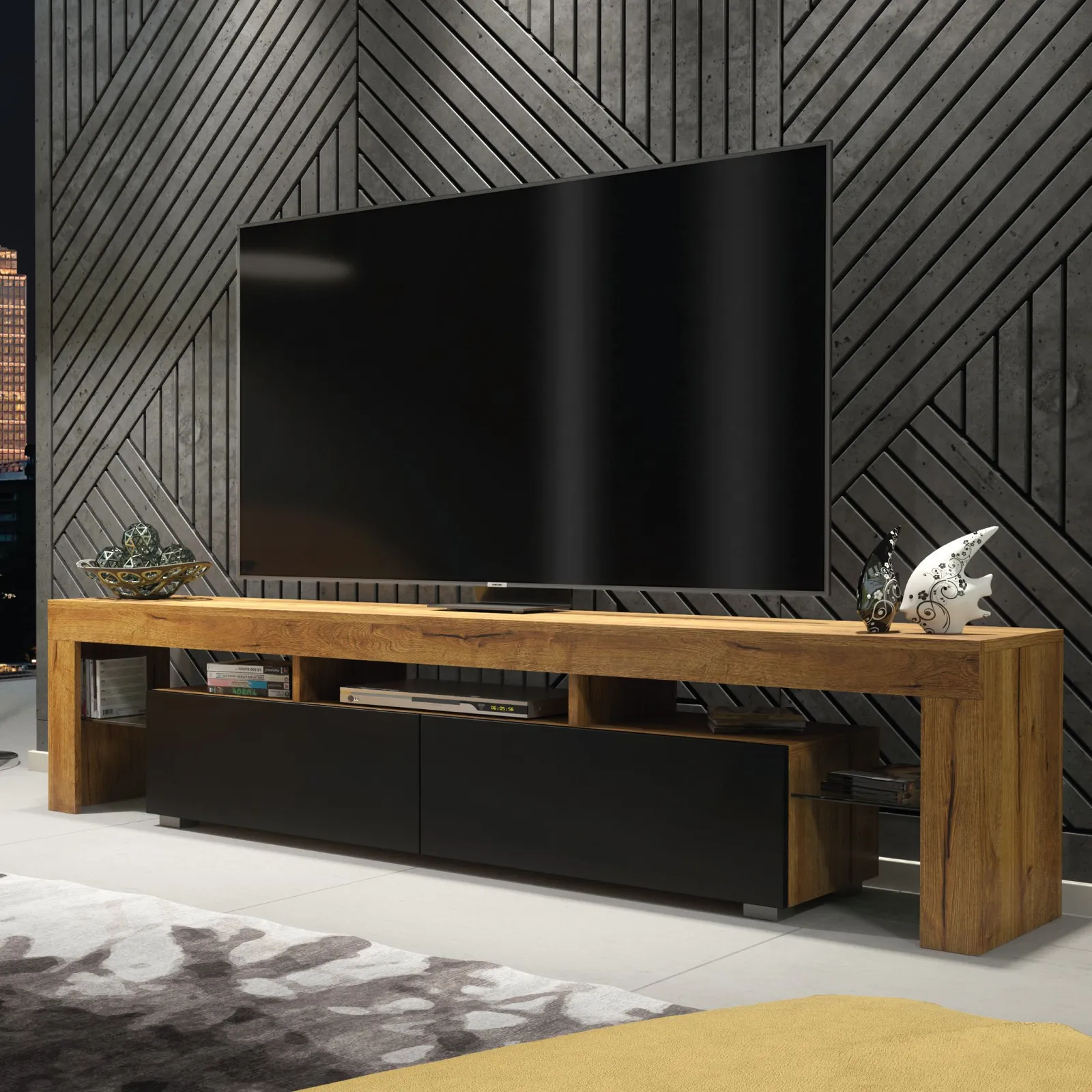 Creative Furniture Nova TV Unit 200cm - A Spacious & Modern Cabinet with Gloss Doors & LED Lights in Dark Brown 6