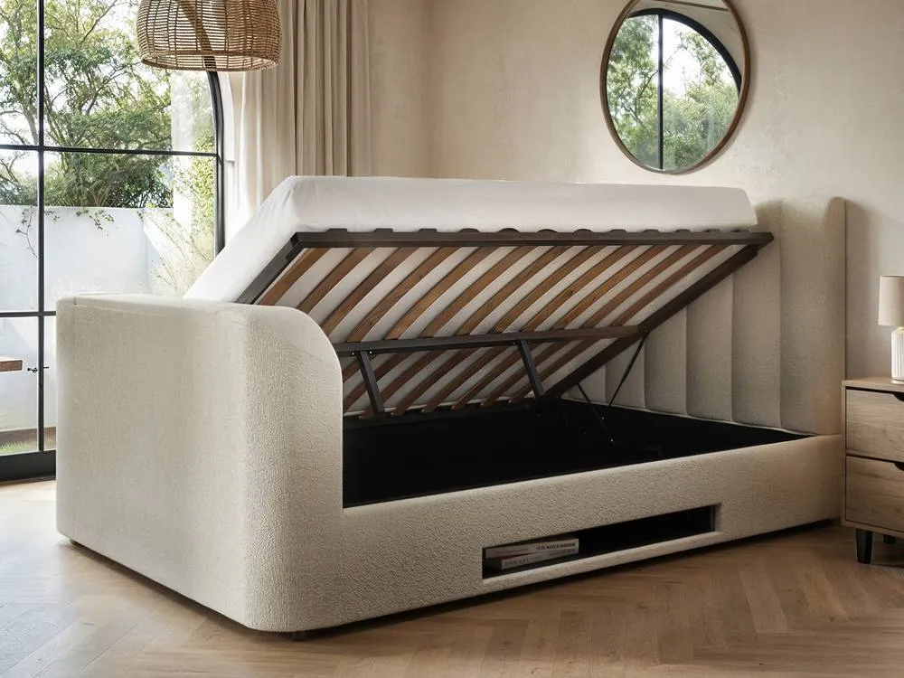 Flair Megane Boucle Side Lift TV Ottoman Bed in Cream 3