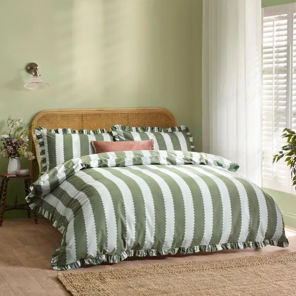 Furn. Birdie Stripe Polycotton Duvet Cover & Pillowcase Set