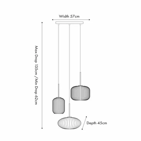 Alexa Ribbed Glass 3 Light Cluster Ceiling Light 3
