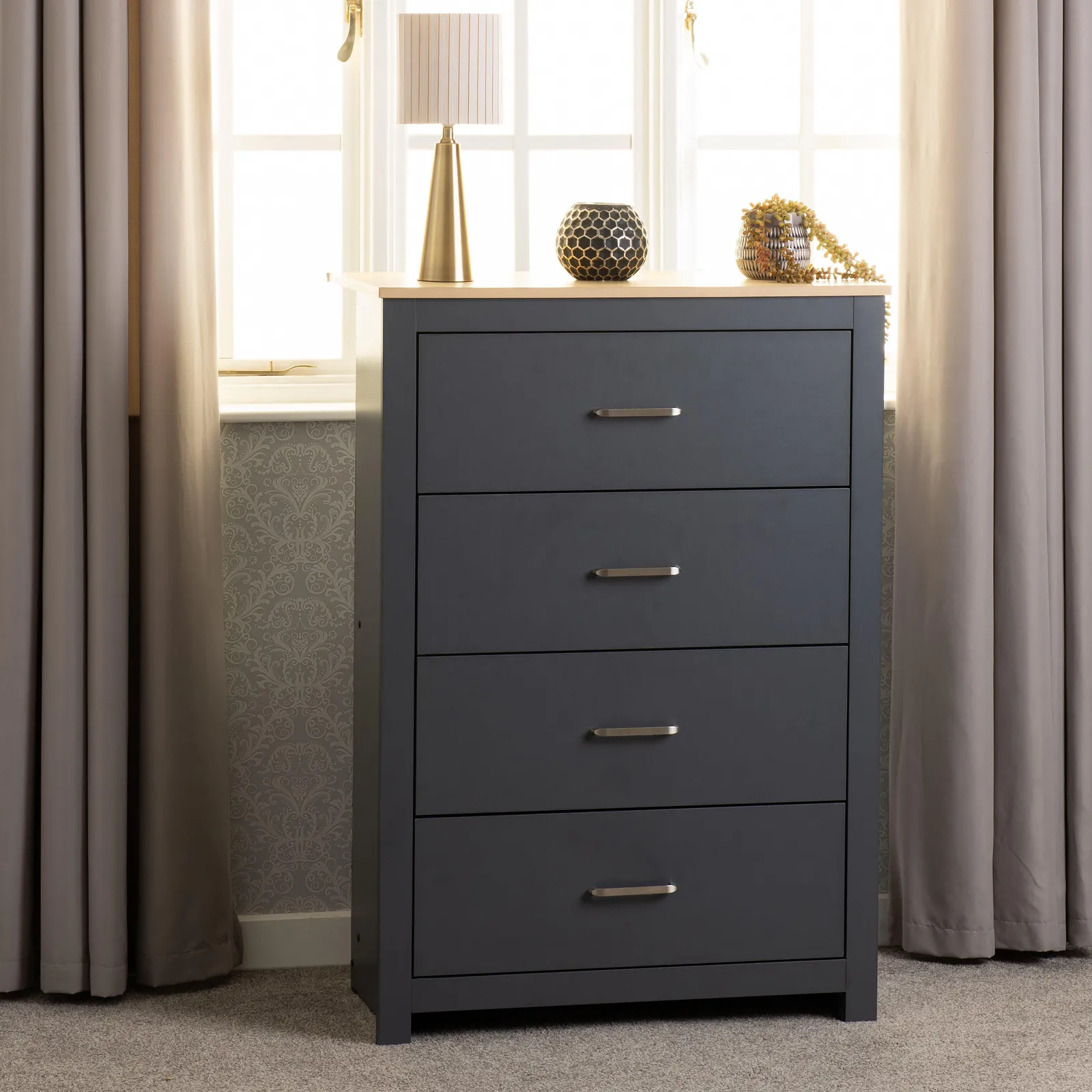 Seconique Portland 4 Drawer Chest in Grey
