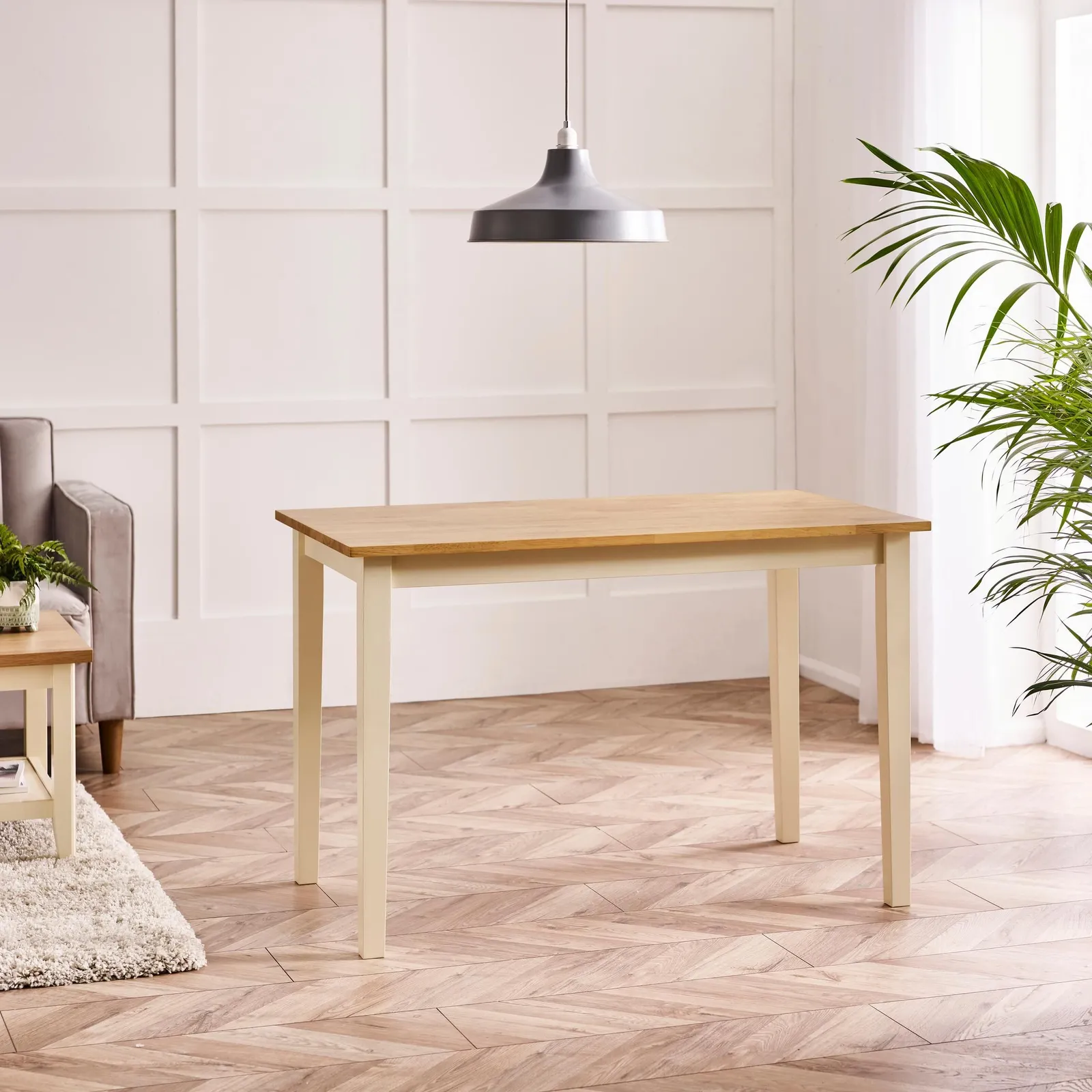 FurnitureboxUK Salcombe Small Rectangular Solid Wood Dining Table With Cream Legs & Oak Effect Top in Light Oak 2