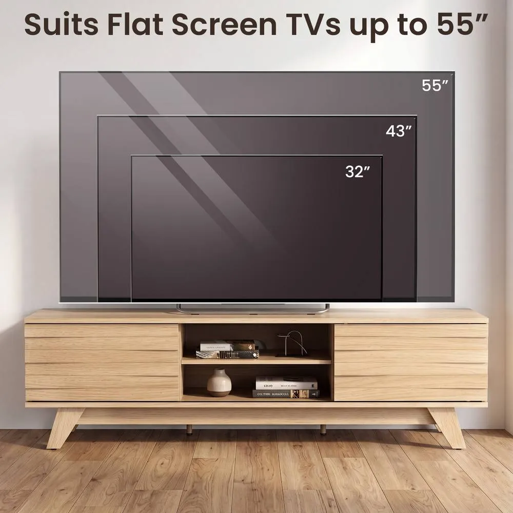 Costway TV Stand for TVs up to 55" with 2 Sliding Doors in Khaki 6