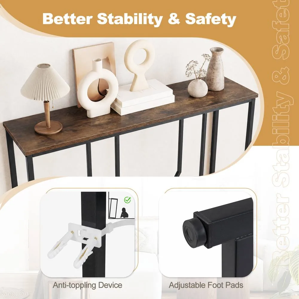 Costway Console Table Entryway Table Narrow Sofa Side Table Rustic Brown 6