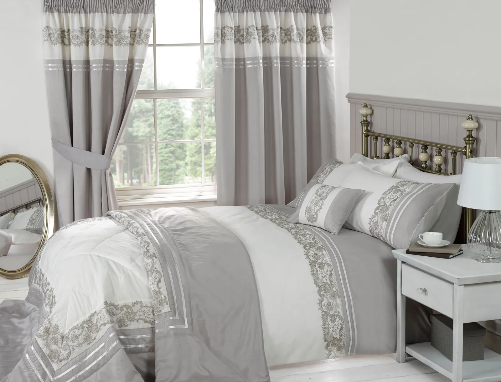 Rapport Home Chantilly Polycotton Duvet Cover Bedding Set with Pillowcase in Grey