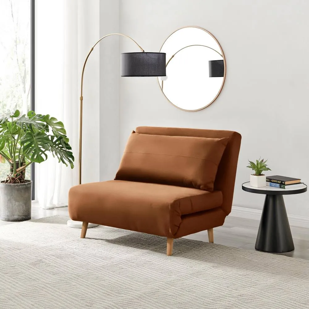 FurnitureboxUK Bobby Orange Velvet Single Folding Sofa Bed Chair