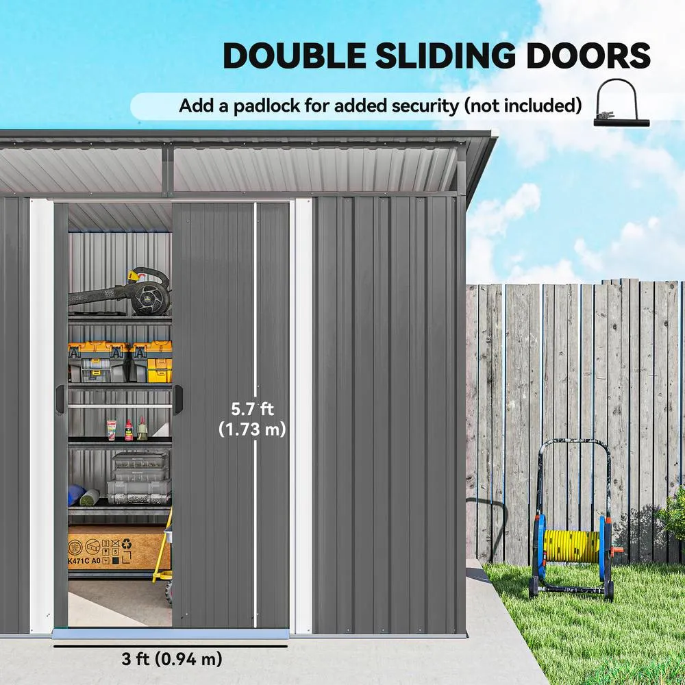 OUTSUNNY Garden Shed Outdoor Storage Tool Organiser w/ Double Sliding Door in Grey 6