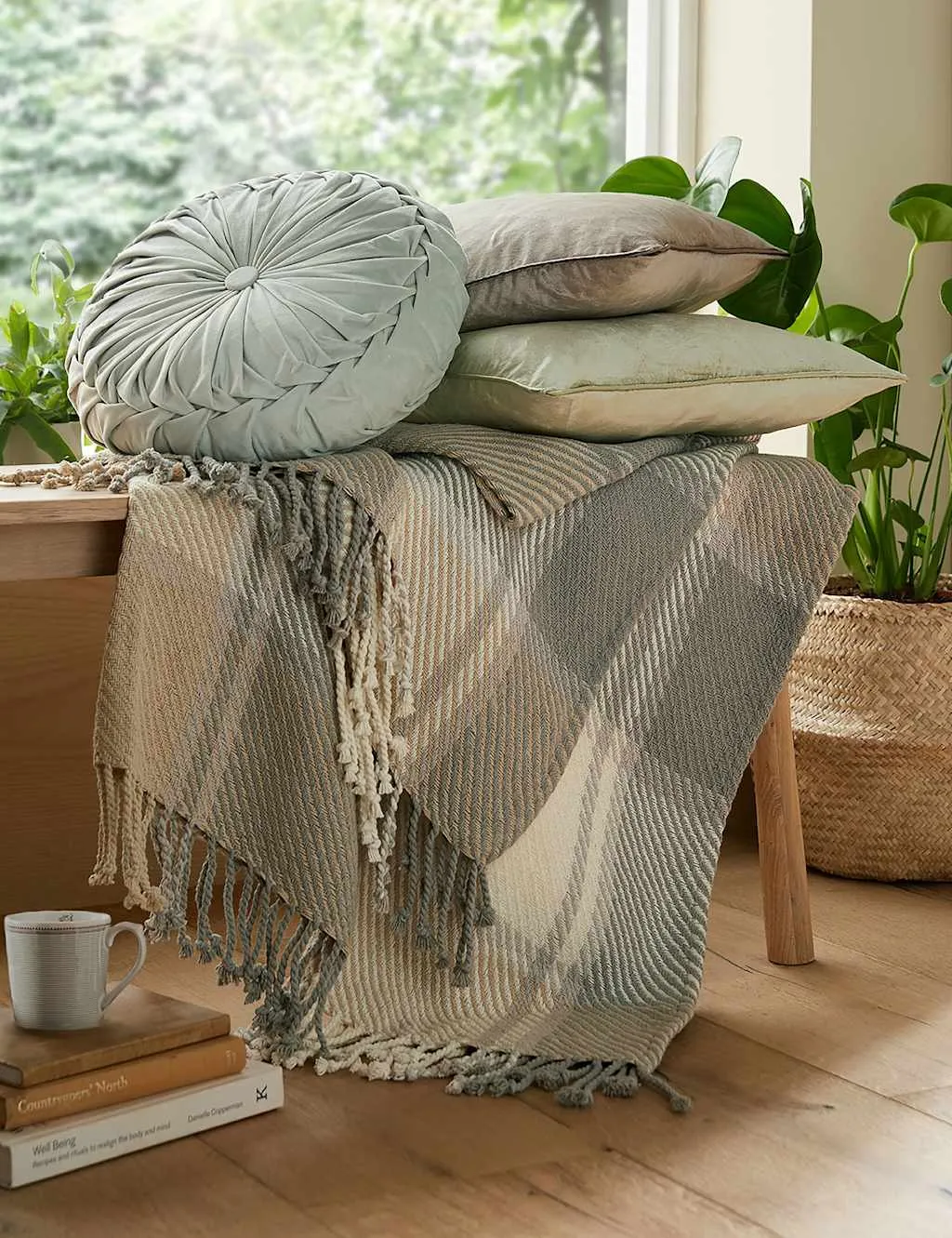 Laura Ashley Pure Cotton Dylan Checked Throw Grey Mix