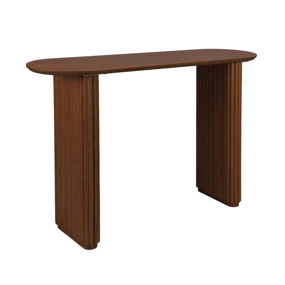 sweeek Oval console rubberwood & oak-effect veneer in Dark Brown 2