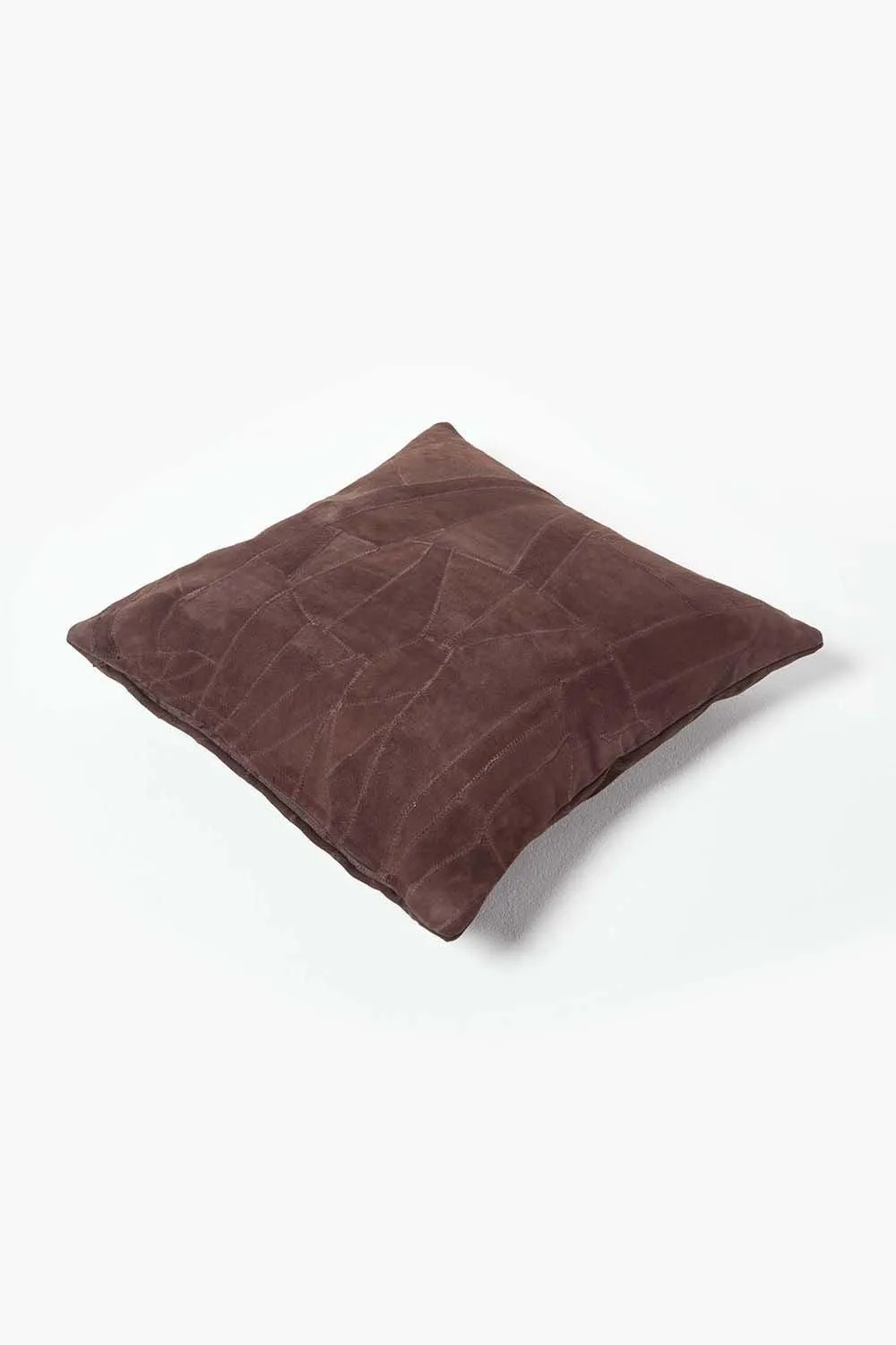 Homescapes Real Leather Suede Cushion with Feather Filling in Chocolate 3