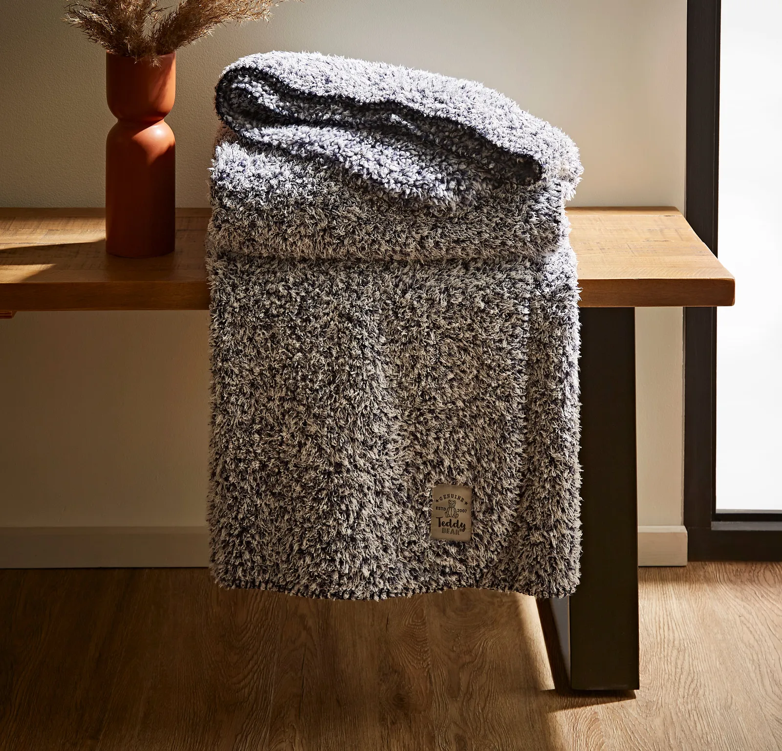 Teddy Bear Soft Marl Throw Navy Blue