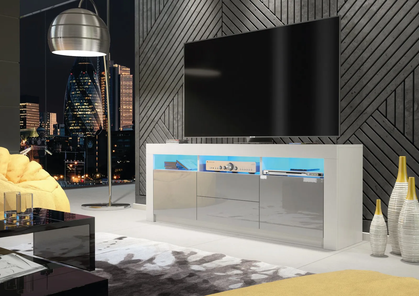 Creative Furniture Shine TV Unit 160cm - A Bright & Stylish Cabinet with Gloss Doors & LED Lights in Grey 2