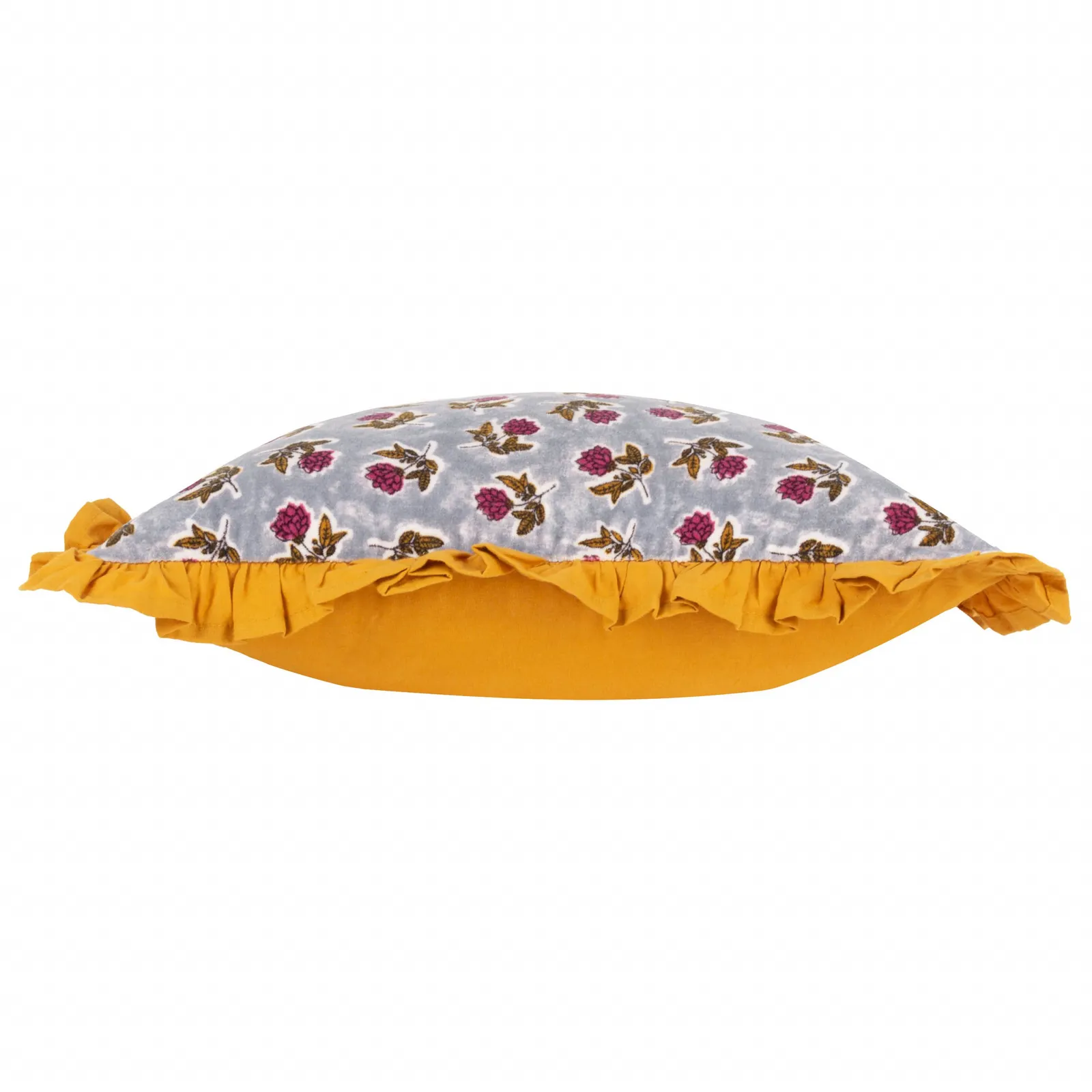 Paoletti Kemble Floral 100% Cotton Frilled Cushion in Mustard 4