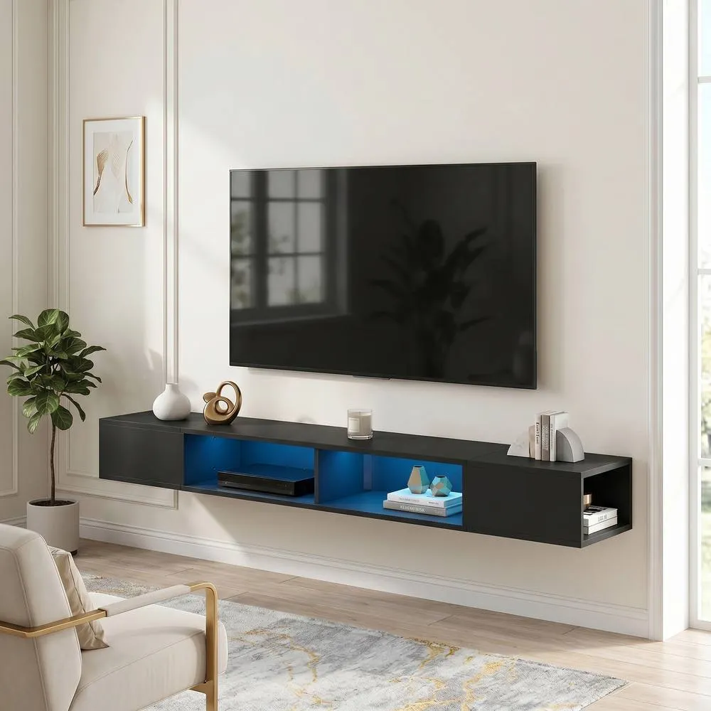 HOMCOM TV Stand with RGB LED Lights for 75-Inch TV in Black