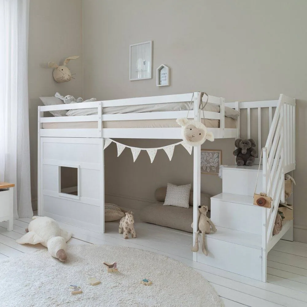 Nöa and Nani Kasja Staircase Midsleeper Cabin Bed with Window in White