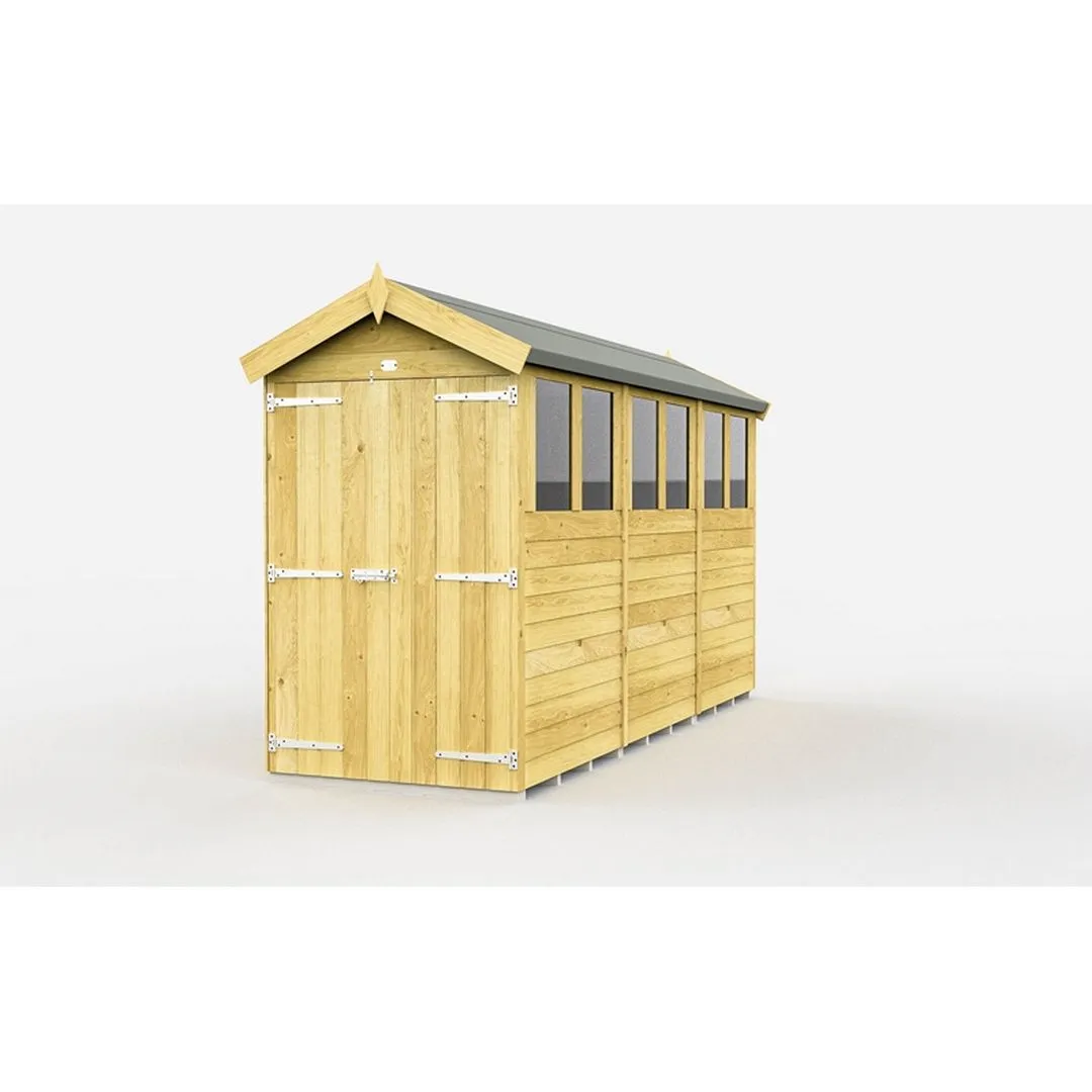 Buttercup Farm 4 x 12 Feet Apex Shed - Double Door W/ Windows - L358 x W118 x H217 cm in Brown